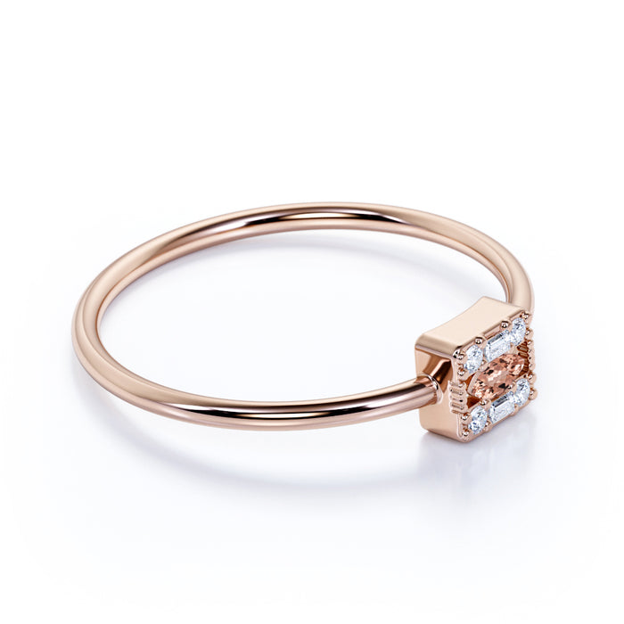 Unique Multistone Marquise Cut Morganite Stacking Ring in Rose Gold.