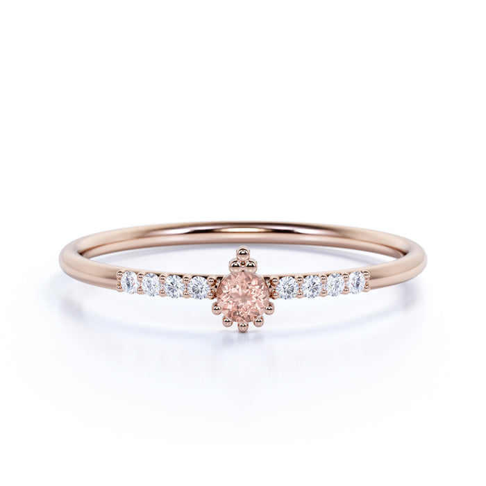 Prong Set Round Cut Morganite and Diamond Stacking Ring in Rose Gold