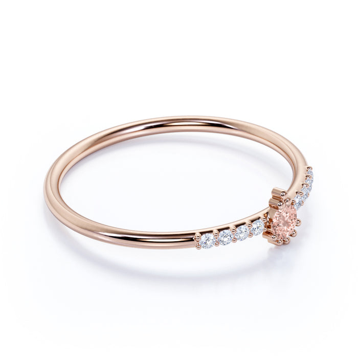 Prong Set Round Cut Morganite and Diamond Stacking Ring in Rose Gold