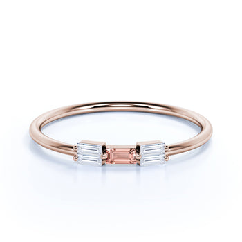5 Stone Baguette Cut Morganite and Diamond Stacking Ring in Rose Gold