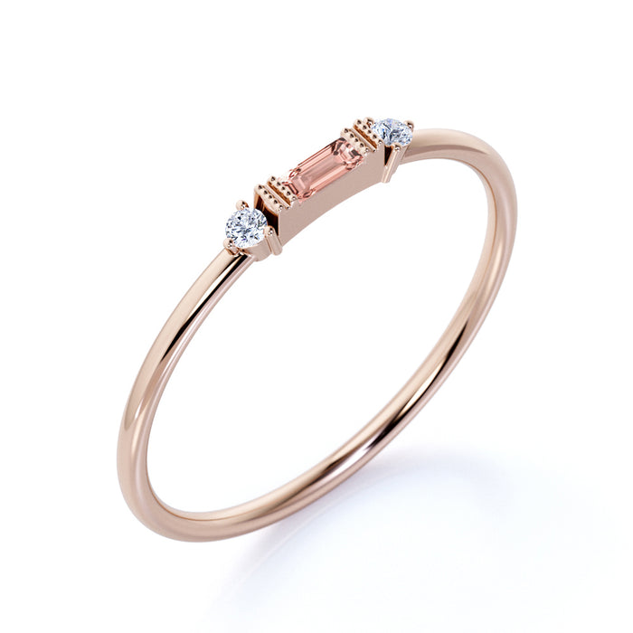 0.35 Carat Morganite and Diamond Trilogy Stacking Ring in Rose Gold