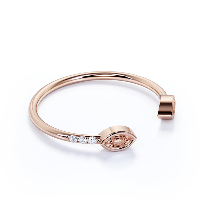 Bezel Set Marquise Cut Morganite Duo Open Stacking Ring in Rose Gold
