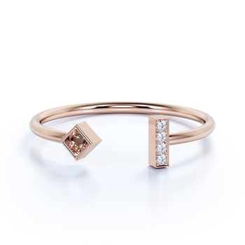 Square Cut Morganite and Diamond Adjustable Stacking Ring in Rose Gold