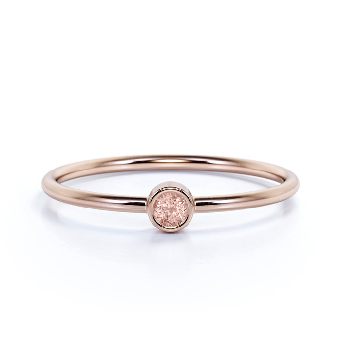 0.25 Carat  Solitaire Bezel Set Round Cut Morganite Dainty Ring in Rose Gold