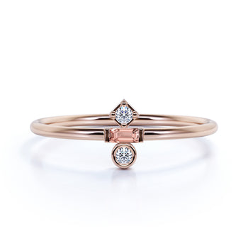 Emerald Cut Morganite and Diamond Trilogy Stacking Ring in Rose Gold