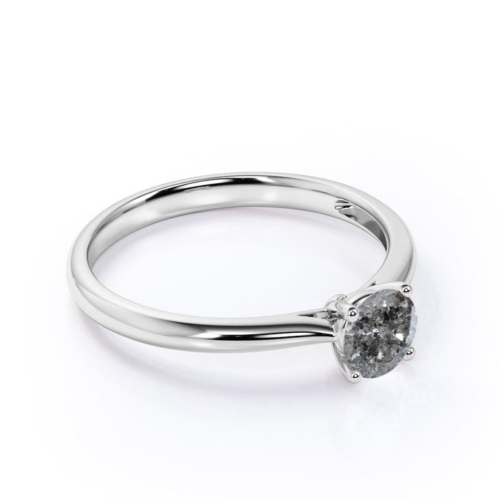 1 Carat Round Cut Real Salt and Pepper Diamond 4 Prong Solitaire Engagement Ring in White Gold