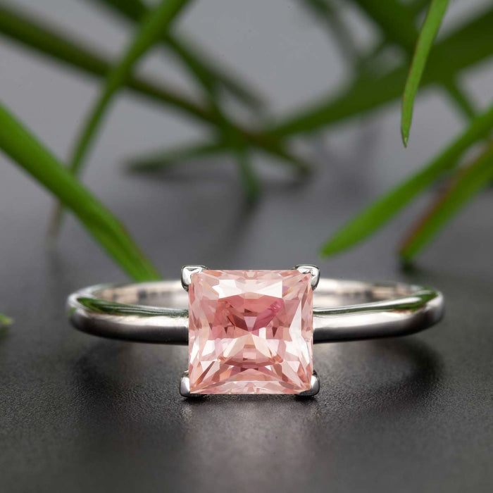 1.25 Carat Princess Cut Peach Morganite and Diamond Engagement Ring in White Gold Beautiful Ring