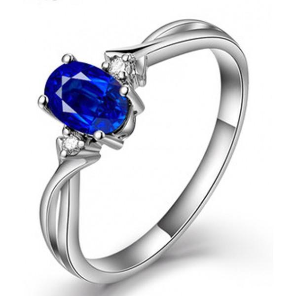 Perfect 1 Carat Oval Blue Sapphire and Diamond Trilogy Engagement Ring ...