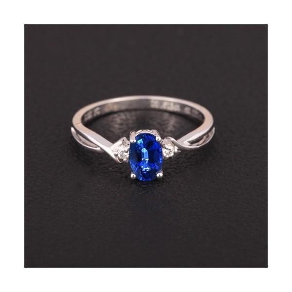 Perfect 1 Carat Oval Blue Sapphire and Diamond Trilogy Engagement Ring