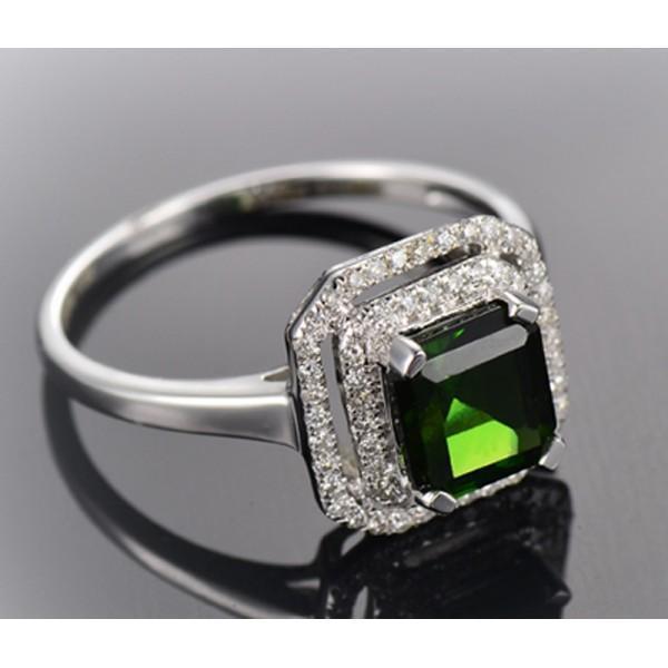 Perfect 1 Carat princess cut Emerald and Diamond double Halo Engagement Ring