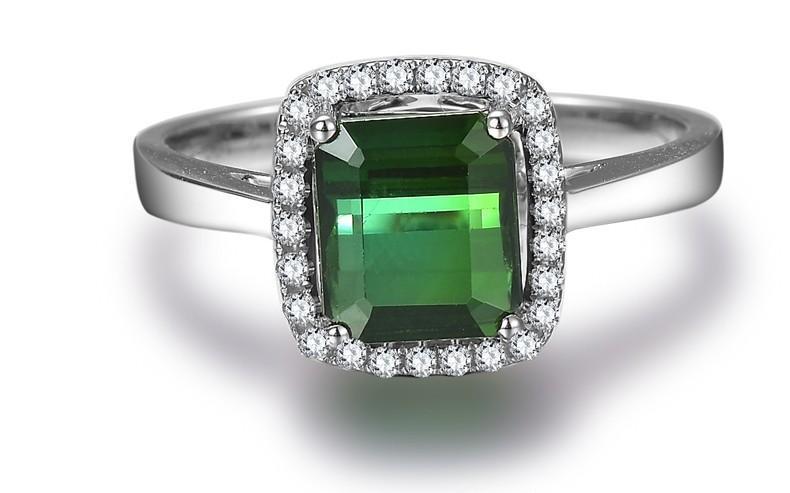 Perfect 1 Carat princess cut Emerald and Diamond Halo Engagement Ring