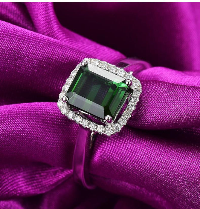Perfect 1 Carat princess cut Emerald and Diamond Halo Engagement Ring