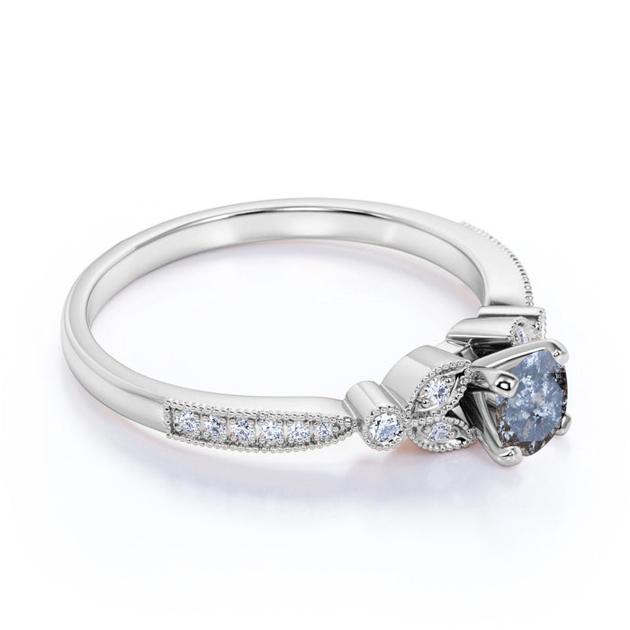 0.65 Carat Round Cut Rustic Salt and Pepper Diamond Butterfly Engagement Ring in White Gold