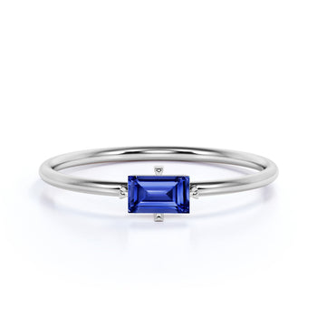 0.35 Carat Solitaire Emerald Cut Sapphire Dainty Ring in White Gold