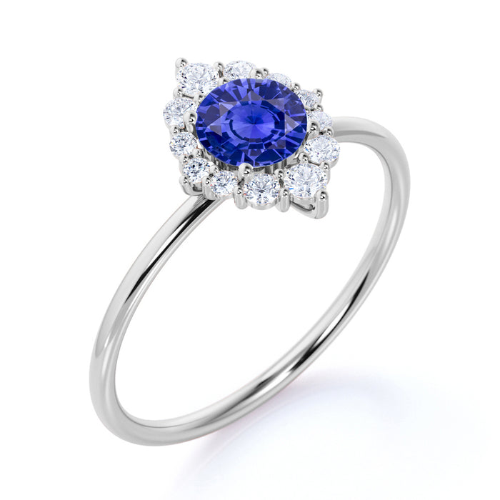 Vintage 0.56 ct Halo Set Round Cut Sapphire and Diamond Promise Ring