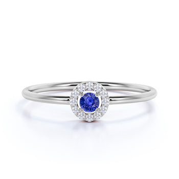 0.37 ct Vintage Halo Set Sapphire and Diamond Ring in White Gold