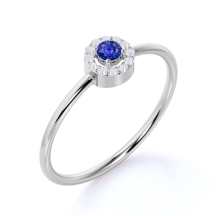 0.37 ct Vintage Halo Set Sapphire and Diamond Ring in White Gold