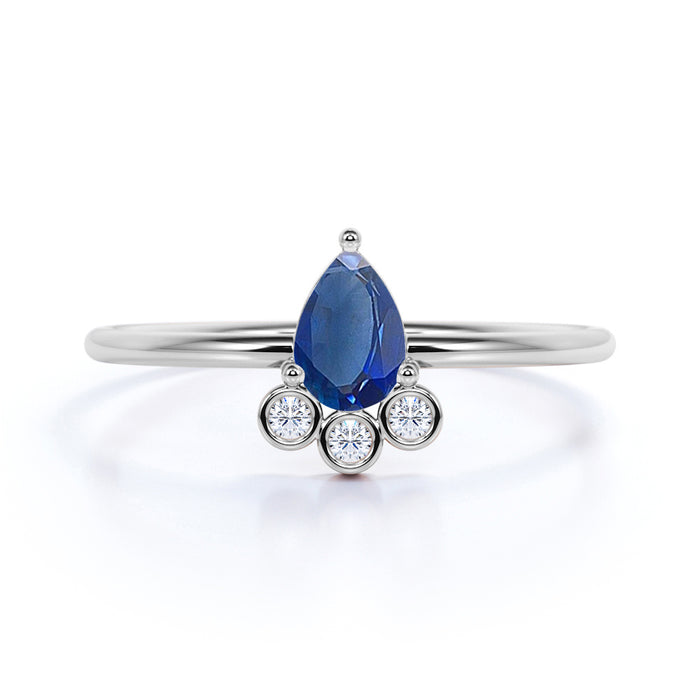 Pear Cut Sapphire and Diamond Trio Stacking Ring in White Gold