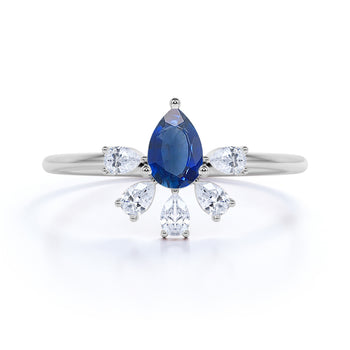 Pear Cut Sapphire and Marquise Cut Diamond Stacking Ring in White Gold