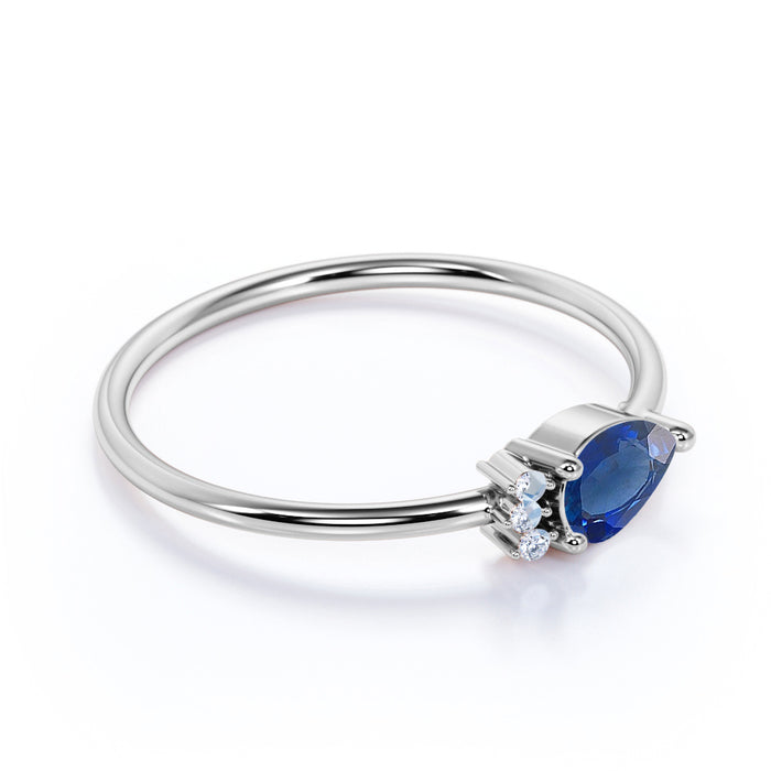 Pear Cut Sapphire and  Diamonds Promise Ring in White Gold