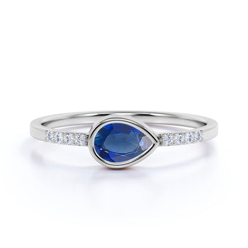 0.51 ct Pear Cut Sapphire with Pave Set Diamonds Ring in White Gold