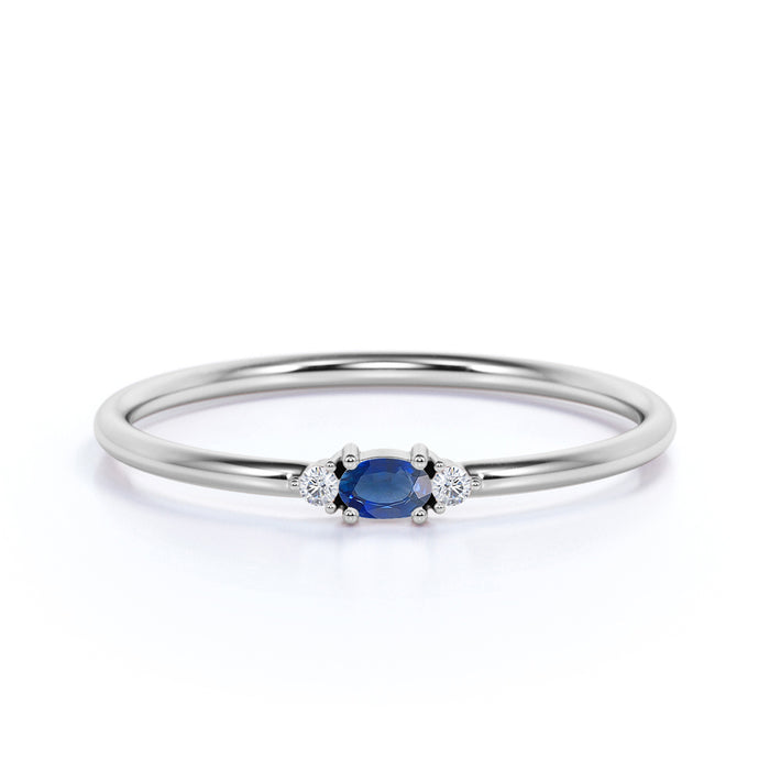 Vintage Oval Cut Sapphire and Diamond Trilogy Stacking Ring