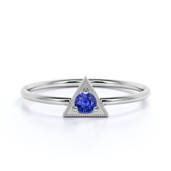 Vintage Solitaire Round Cut  Sapphire Stacking Ring in  White Gold