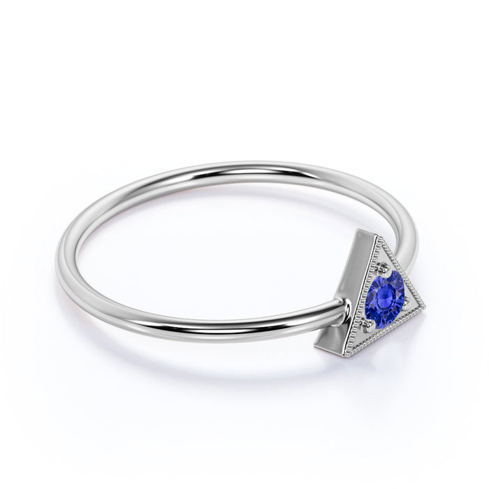 Vintage Solitaire Round Cut  Sapphire Stacking Ring in  White Gold