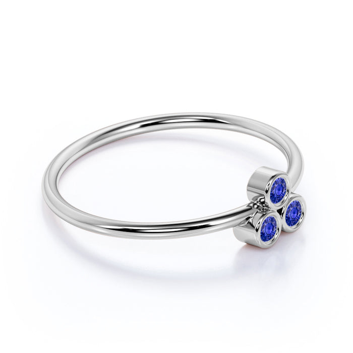 Bezel Set Round Sapphire Trio Stacking Ring in White Gold