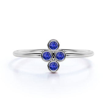4 Stone Bezel Set Round Cut Sapphire Stackable Ring in White Gold
