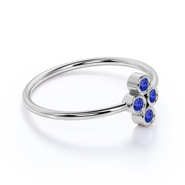 4 Stone Bezel Set Round Cut Sapphire Stackable Ring in White Gold