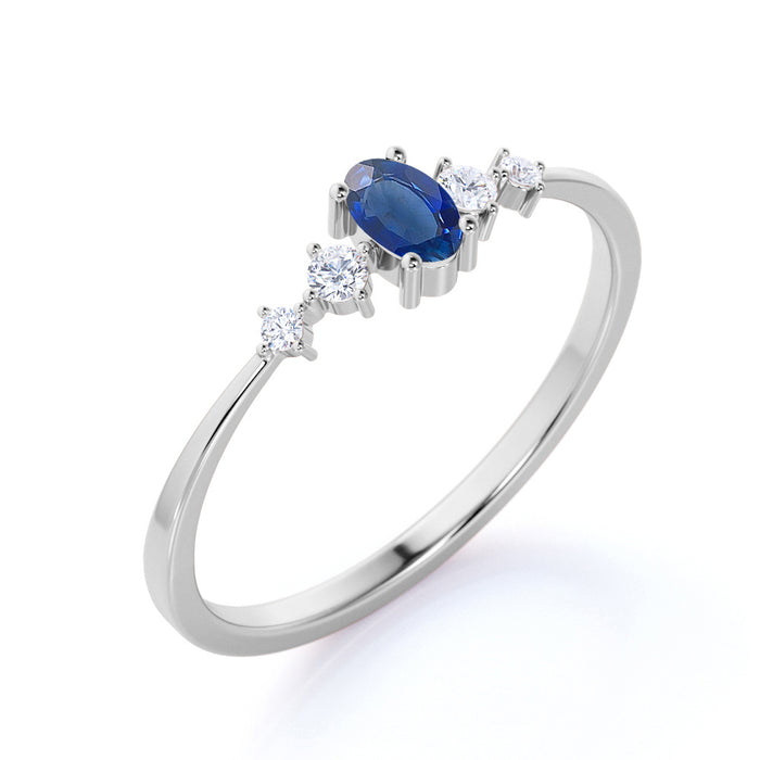 4 Stone Oval Cut Sapphire and  White Diamond Stacking Ring in White Gold
