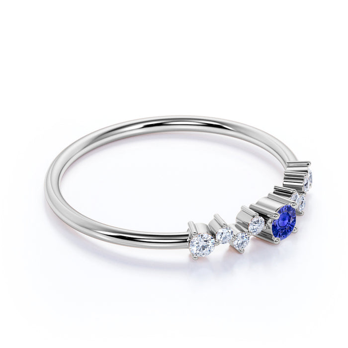 Delicate 0.43 Carat Sapphire and Diamond Cluster Ring in White Gold