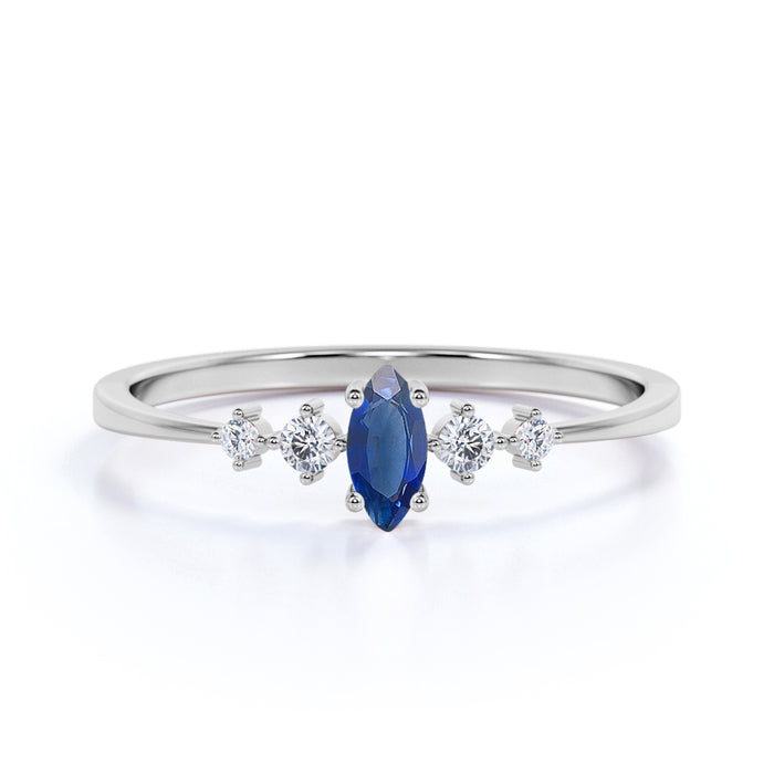 0.35 ct Marquise Cut Sapphire and  White Diamond Promise Ring in White Gold