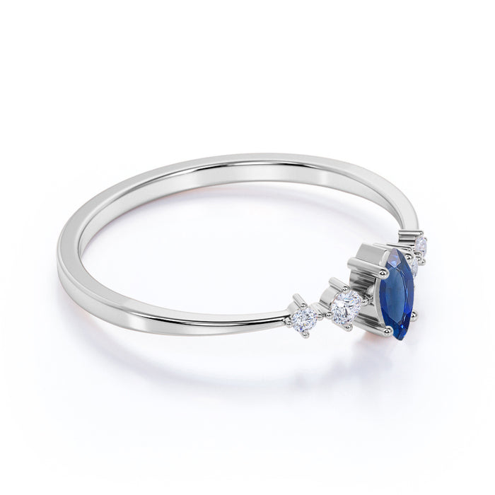0.35 ct Marquise Cut Sapphire and  White Diamond Promise Ring in White Gold