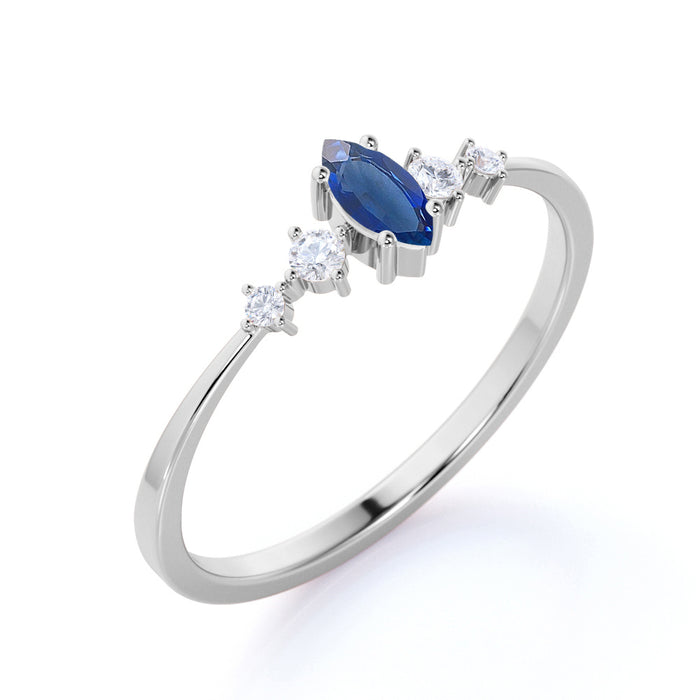 0.35 ct Marquise Cut Sapphire and  White Diamond Promise Ring in White Gold