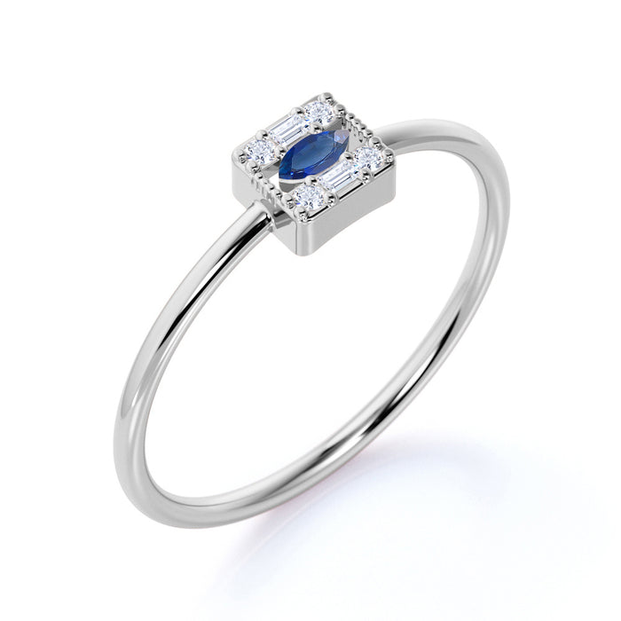 Unique Multistone Marquise Cut Sapphire Stacking Ring in White Gold.