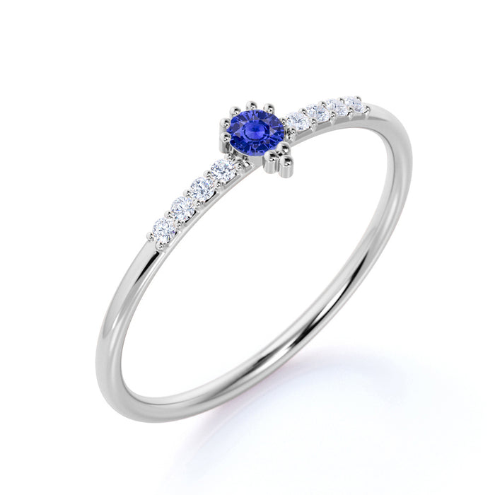 Prong Set Round Cut Sapphire and Diamond Stacking Ring in White Gold