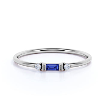0.35 Carat Sapphire and Diamond Trilogy Stacking Ring in White Gold