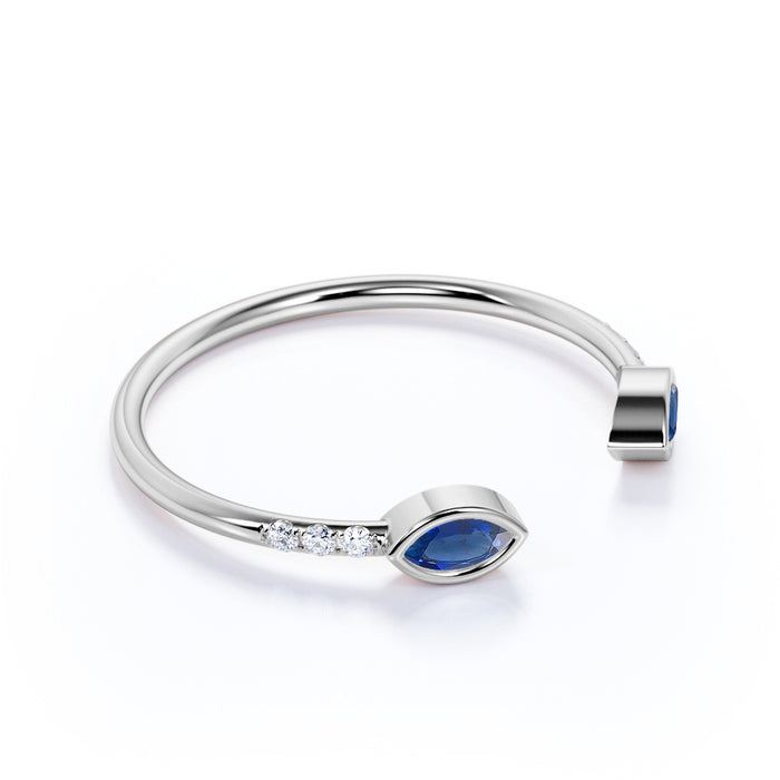Bezel Set Marquise Cut Sapphire Duo Open Stacking Ring in White Gold