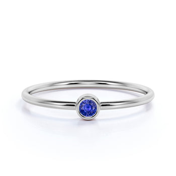 0.25 Carat  Solitaire Bezel Set Round Cut Sapphire Dainty Ring in White Gold