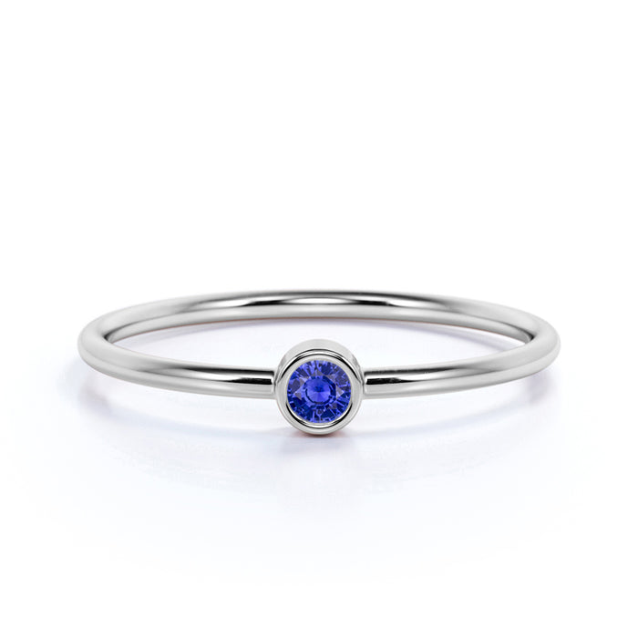 0.25 Carat  Solitaire Bezel Set Round Cut Sapphire Dainty Ring in White Gold