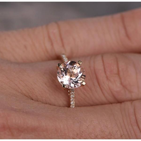 Sale 1.25 Carat Round Cut Pink Morganite and Diamond Engagement Ring