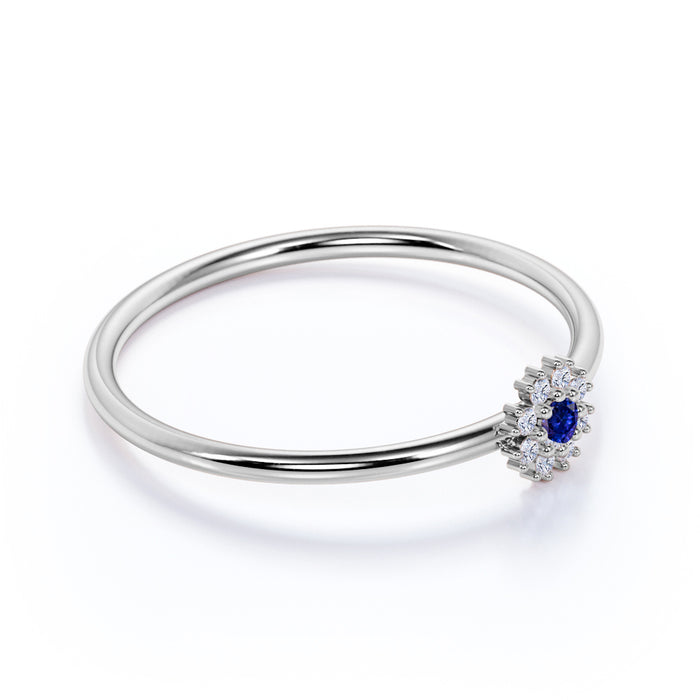 Stunning Round Cut Sapphire and Diamond Mini Stacking Ring in Rose Gold