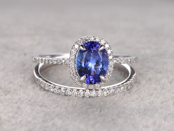 1.50 Carat Oval Cut Tanzanite Diamond Wedding Ring Set in White Gold