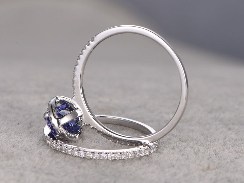 1.50 Carat Oval Cut Tanzanite Diamond Wedding Ring Set in White Gold