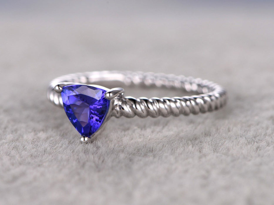 1 Carat Trillion Cut Tanzanite Unique Band Engagement Ring in