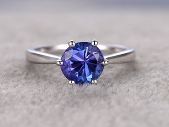 1 Carat Round Cut Tanzanite Solitaire Prong Engagement Ring in White Gold