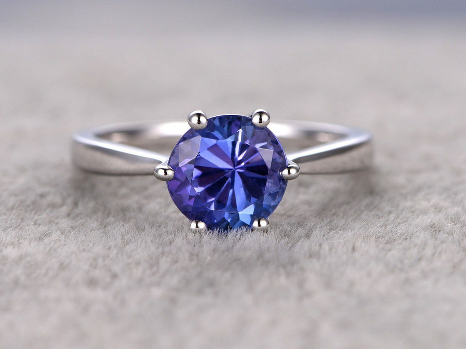 1 Carat Round Cut Tanzanite Solitaire Prong Engagement Ring in White Gold