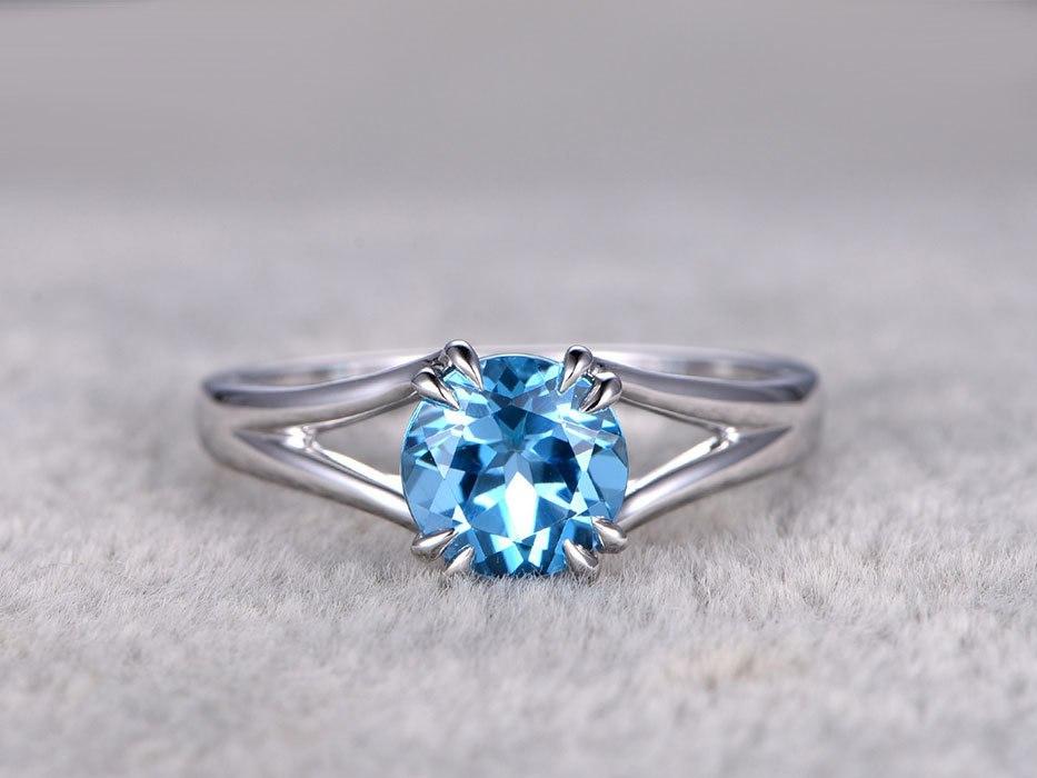 1.25 Carat Round London Blue Topaz Solitaire Engagement Ring in White Gold